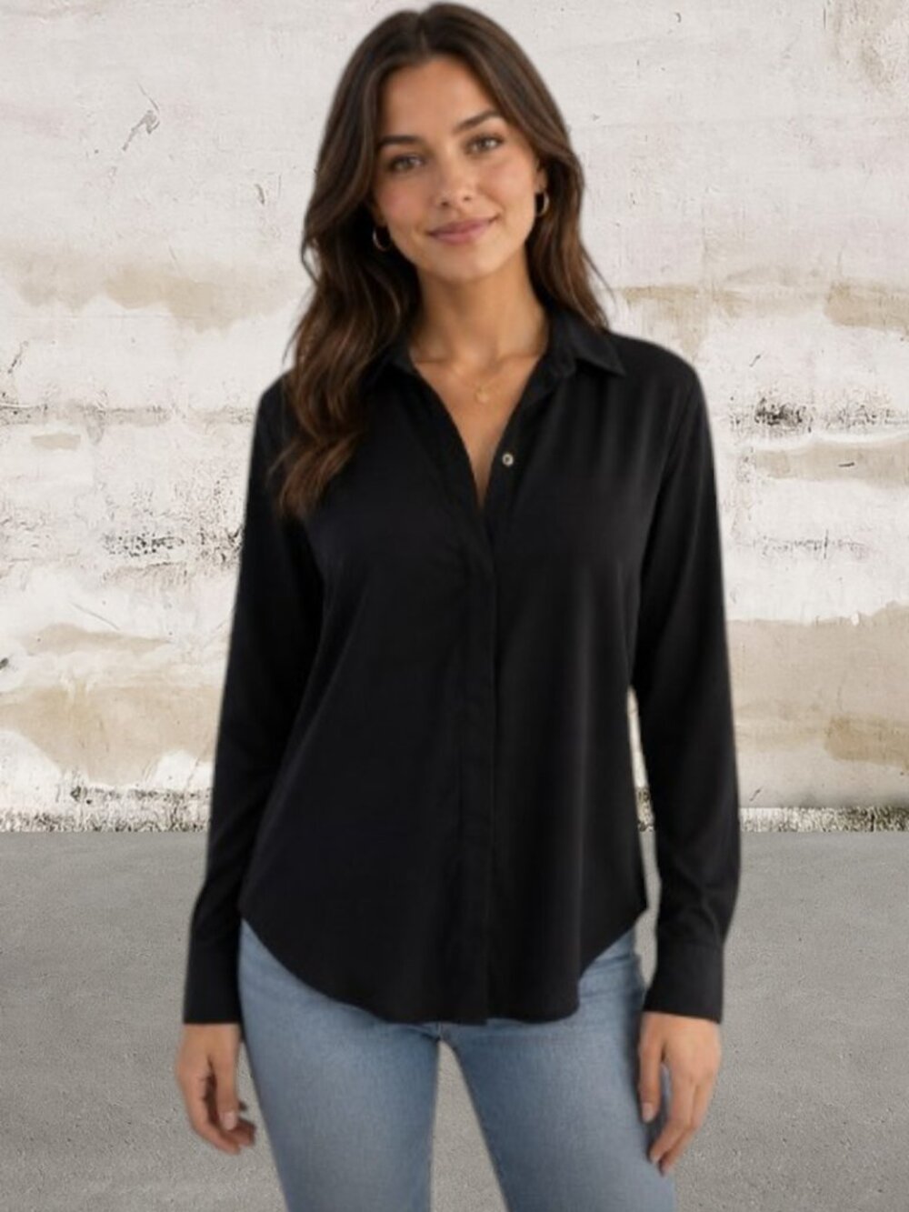 H&M Black Long-Sleeve Button Down Shirt Size Small